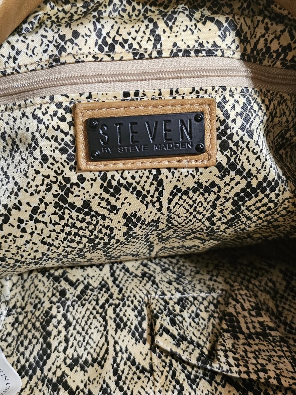 Steve Madden Camel Tan Leather Pleated Clutch with Gold Handle